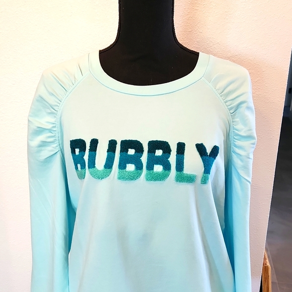 Lilly Pulitzer Aldean Sweatshirt Bubbly Block Letters Seafoam Color Women L & XL - Picture 1 of 7